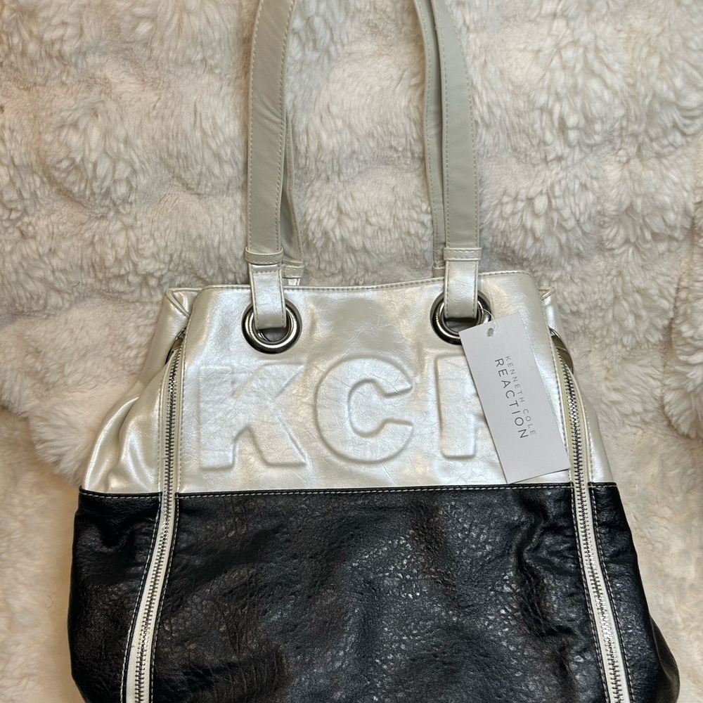 Kenneth Cole Reaction Silver and Black Tote with Double Handles